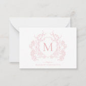 Klassiek Blush Roze Bloemen Crest Monogram Notitiekaartje (Voorkant)
