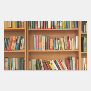 Klassiek boekenplankpatroon, boekenkast, boeken, o rechthoekige sticker