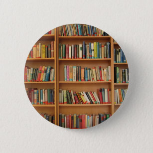 Klassiek boekenplankpatroon, boekenkast, boeken, o ronde button 5,7 cm