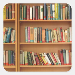 Klassiek boekenplankpatroon, boekenkast, boeken, o vierkante sticker