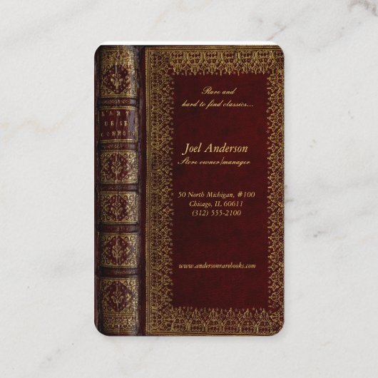 klassiek boekomhulsel visitekaartje van een antiqu (Achterkant)