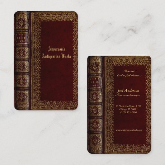 klassiek boekomhulsel visitekaartje van een antiqu (Voorkant / Achterkant)