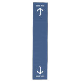 Klassiek bootanker & uw bootnaam marineblauw medium tafelloper (Voorkant)