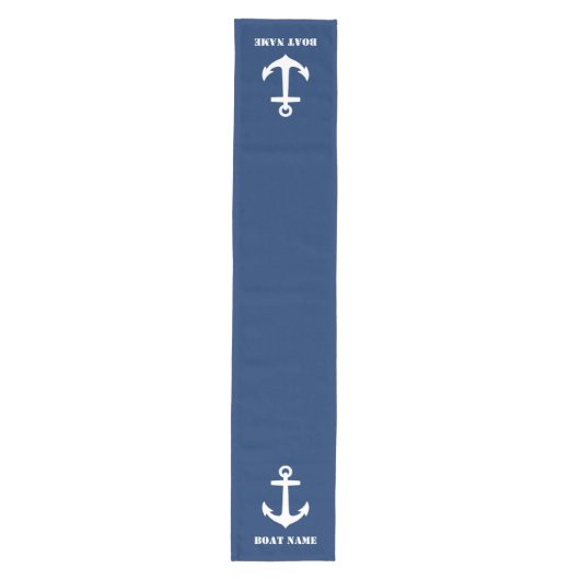 Klassiek bootanker & uw bootnaam marineblauw medium tafelloper (Voorkant)