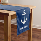 Klassiek bootanker & uw bootnaam marineblauw medium tafelloper (Voorbeeld)