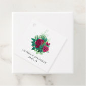 Klassiek bordeauxrood bloemmotief bedankjes labels (In situ)