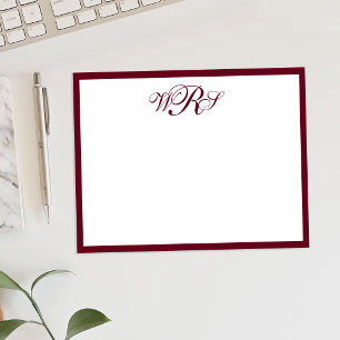 Klassiek bordeauxrood monogram notitiekaartje