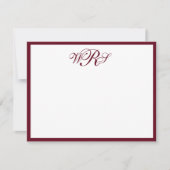 Klassiek bordeauxrood monogram notitiekaartje (Voorkant)