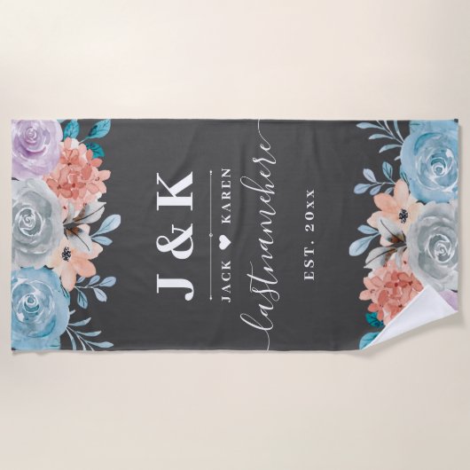 Klassiek  botanisch bloemmonogram strandlaken (Voorkant)