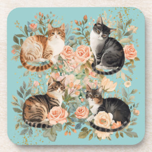 Klassiek botanisch cottagecore cadeau voor kattenl bier onderzetter