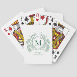 Klassiek botanisch groen bloemendeksel monogram pokerkaarten