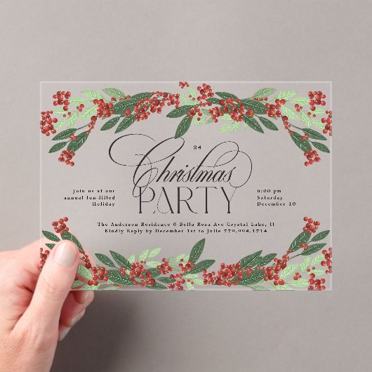 Klassiek botanisch kerstfeest acryl uitnodigingen (Insitu (Draagbaar))