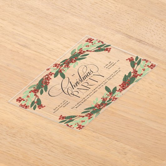 Klassiek botanisch kerstfeest acryl uitnodigingen (Laagn)