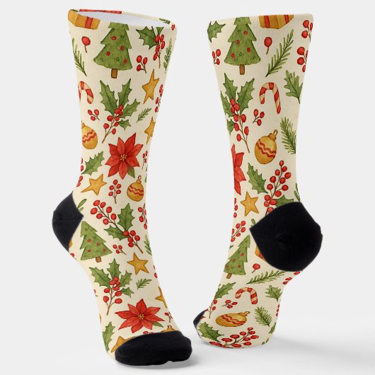 Klassiek botanisch poinsettia bloemmotief sokken (Gebogen)