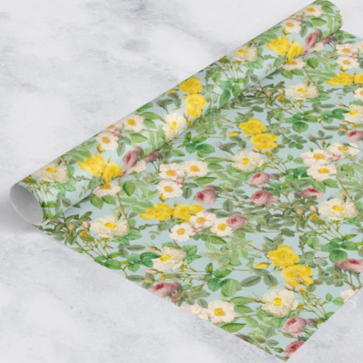 Klassiek botanisch rozen inpakpapier in zeeglas