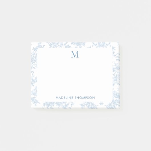 Klassiek botanisch toile monogram Frans blauw Post-it® Notes (Voorkant)