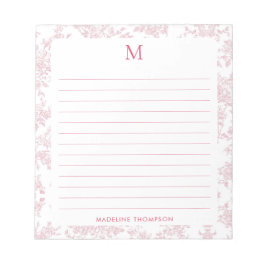 Klassiek botanisch toile monogram rode voering notitieblok