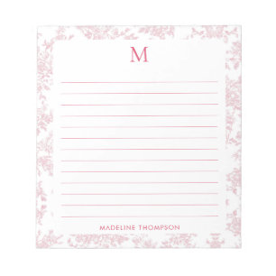 Klassiek botanisch toile monogram rode voering notitieblok