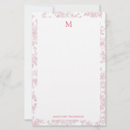 Klassiek botanisch toile monogram rood briefpapier
