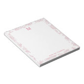 Klassiek botanisch toile monogram rood notitieblok (Schuin)