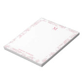 Klassiek botanisch toile monogram rood notitieblok (Linkerzijde)