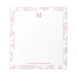 Klassiek botanisch toile monogram rood notitieblok