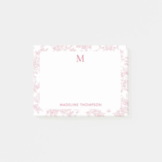 Klassiek botanisch toile monogram rood post-it® notes (Voorkant)