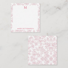 Klassiek botanisch toile monogram rood vierkant notitiekaartje