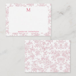 Klassiek botanisch toile monogram roodroze notitiekaartje
