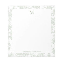 Klassiek botanisch toile monogram saliegroen
