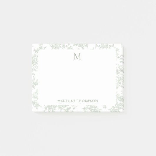 Klassiek botanisch toile monogram saliegroen post-it® notes (Voorkant)