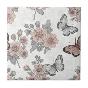 Klassiek botanisch vlinder toile patroon (2) tegeltje