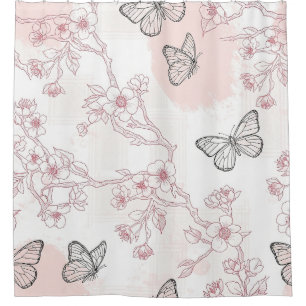 Klassiek botanisch vlinder toile patroon (8) douchegordijn