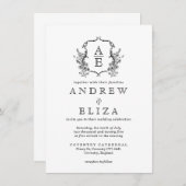 Klassiek  Botanische Bloemen Monogram Crest Kaart (Voorkant / Achterkant)