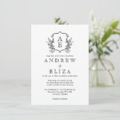 Klassiek  Botanische Bloemen Monogram Crest Kaart (Staand voorkant)