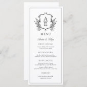 Klassiek Botanische Bloemen Monogram Crest Menu (Voorkant / Achterkant)