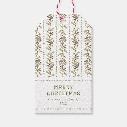 Klassiek Botanische Kerst Cadeaulabel (Voorkant)