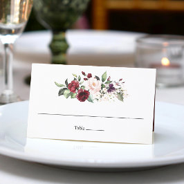 Klassiek Bourgondië Blush Boeket Waterverf Bloemen Plaatskaartje
