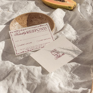 Klassiek Bourgondië Crème Bloemig Oud Geld Bruilof RSVP Kaartje