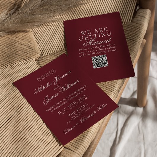 Klassiek Bourgondië Fancy Oud Geld QR-code Trouwen Kaart