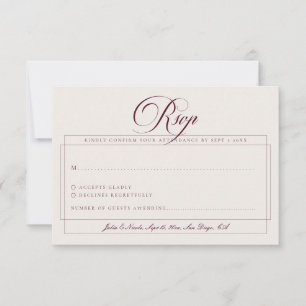 Klassiek Bourgondië Ivoor Calligrafie Bruiloft RSVP Kaartje