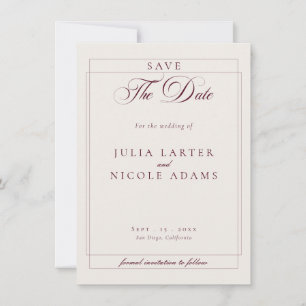 Klassiek Bourgondië Ivoor Calligrafie Foto Bruilof Save The Date