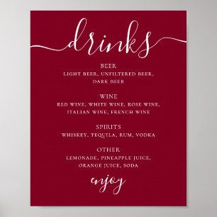 Klassiek Bourgondisch Trouwbar Drankmenu in Script Poster