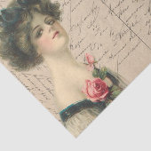 Klassiek Briefkaart/Victoriaans dame met Rozen Tissuepapier (Detail)