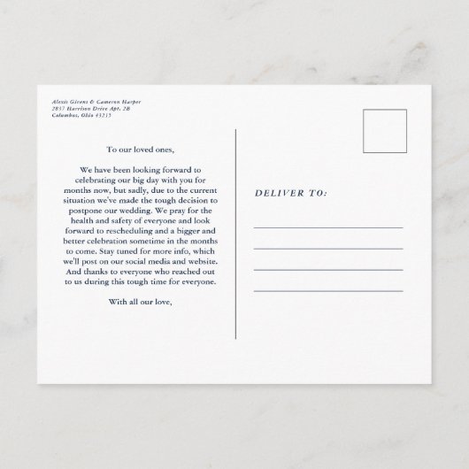 klassiek briefkaart voor huwelijksupdate (Achterkant)