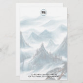 Klassiek briefpapier met blauwe berglandschap en w (Voorkant / Achterkant)