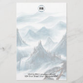 Klassiek briefpapier met blauwe witte berglandscha (Voorkant)