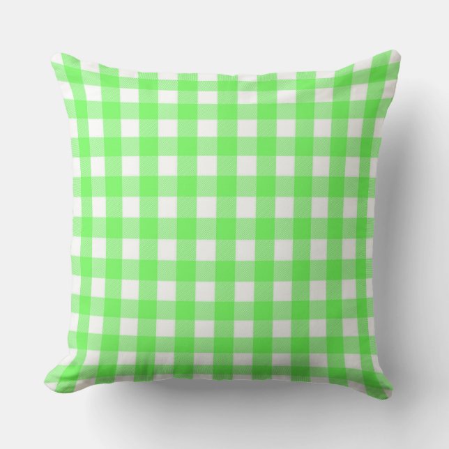 Klassiek Bright Green Gingham Sierkussen (Voorkant)