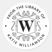 Klassiek Brits Monogram Persoonlijk Bibliotheekboe Ronde Sticker (Voorkant)