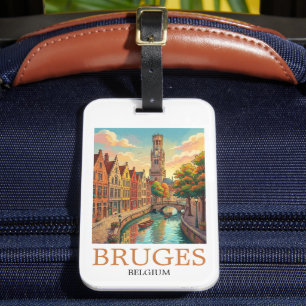 Klassiek Brugge België Gracht Kunst Bagagelabel